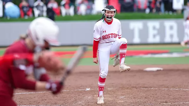 Kasey Ricard lets out a big yell after earning a strikeout against Colgate in the Patriot League title game