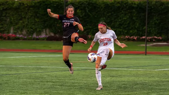 Women's soccer playing soccer against Northeastern at home
