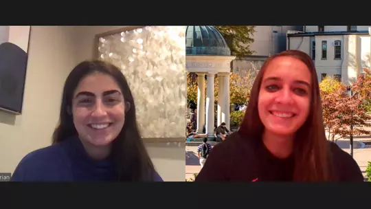 Catherine Khanamirian and Jillian Winstanley connect via Zoom as part of the GW Athletics Mentorship Program.