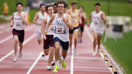 Michael Bohlke races to a top finish at the A-10 Outdoor Track Championships