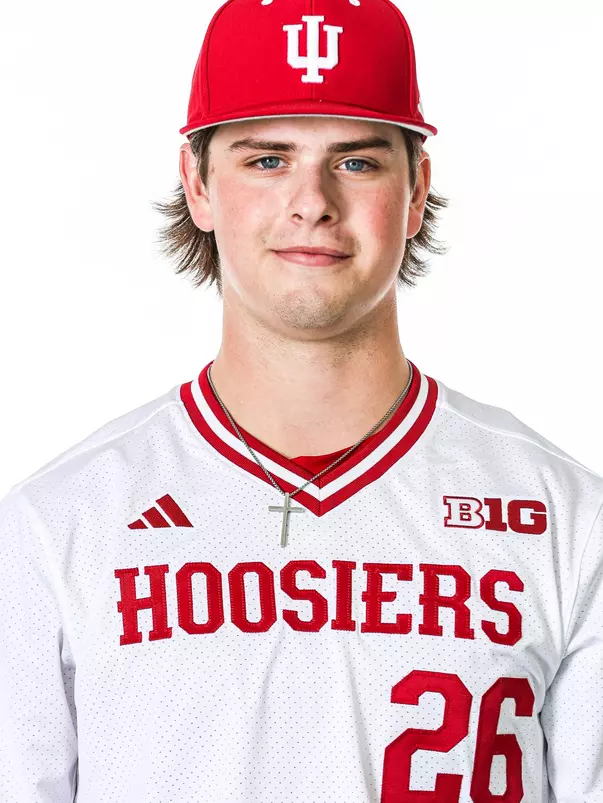BLOOMINGTON, IN - NOVEMBER 13, 2023 - right-handed pitcher Seth Benes #26 of the Indiana Hoosiers during Photo Day in Bloomington, IN.