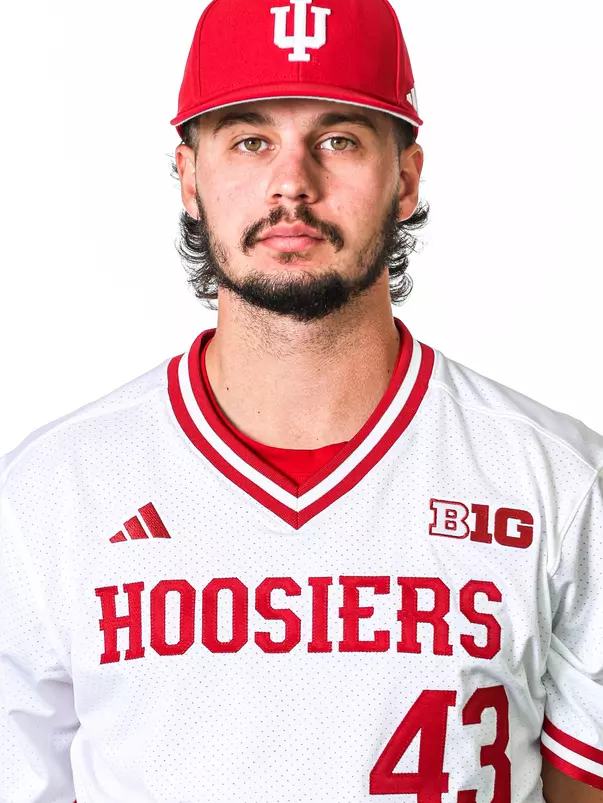 BLOOMINGTON, IN - NOVEMBER 13, 2023 - right-handed pitcher Ty Rybarczyk #43 of the Indiana Hoosiers during Photo Day in Bloomington, IN.