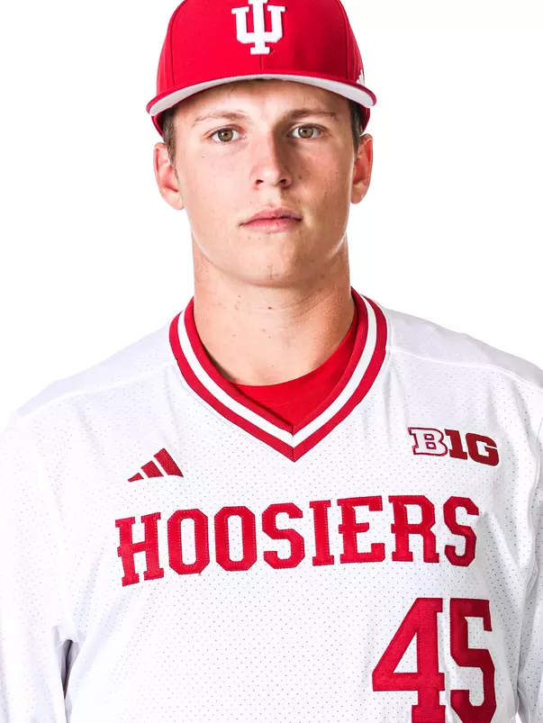 BLOOMINGTON, IN - NOVEMBER 13, 2023 - right-handed pitcher Julian Tonghini #45 of the Indiana Hoosiers during Photo Day in Bloomington, IN.