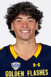 Headshot of a Kent State football player wearing a navy blue jersey with 'Golden Flashes' text in gold letters