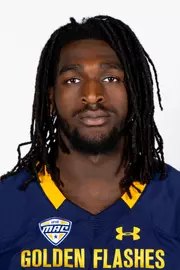 Headshot of a Kent State football player wearing a navy blue jersey with 'Golden Flashes' text in gold letters