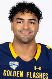 Headshot of a Kent State football player wearing a navy blue jersey with 'Golden Flashes' text in gold letters