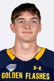 Headshot of a Kent State football player wearing a navy blue jersey with 'Golden Flashes' text in gold letters