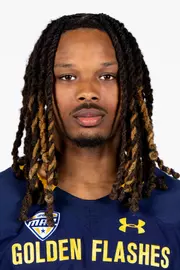 Headshot of a Kent State football player wearing a navy blue jersey with 'Golden Flashes' text in gold letters