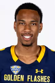 Headshot of a Kent State football player wearing a navy blue jersey with 'Golden Flashes' text in gold letters