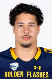 Headshot of a Kent State football player wearing a navy blue jersey with 'Golden Flashes' text in gold letters