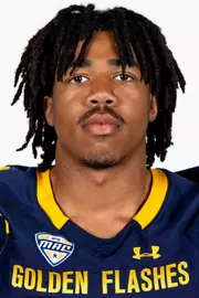 Headshot of a Kent State football player wearing a navy blue jersey with 'Golden Flashes' text in gold letters