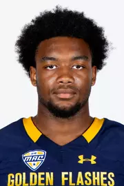 Headshot of a Kent State football player wearing a navy blue jersey with 'Golden Flashes' text in gold letters
