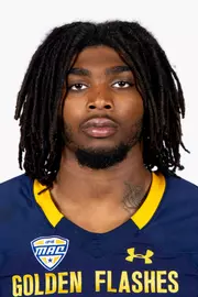 Headshot of a Kent State football player wearing a navy blue jersey with 'Golden Flashes' text in gold letters