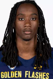 Headshot of a Kent State football player wearing a navy blue jersey with 'Golden Flashes' text in gold letters