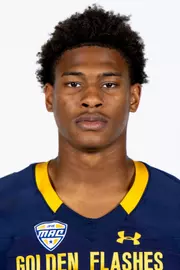 Headshot of a Kent State football player wearing a navy blue jersey with 'Golden Flashes' text in gold letters