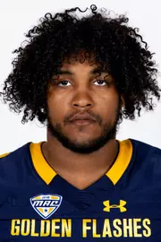 Headshot of a Kent State football player wearing a navy blue jersey with 'Golden Flashes' text in gold letters