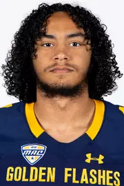 Headshot of a Kent State football player wearing a navy blue jersey with 'Golden Flashes' text in gold letters