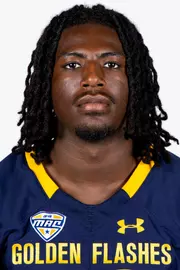 Headshot of a Kent State football player wearing a navy blue jersey with 'Golden Flashes' text in gold letters