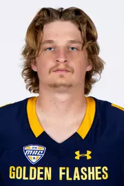 Headshot of a Kent State football player wearing a navy blue jersey with 'Golden Flashes' text in gold letters