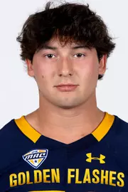 Headshot of a Kent State football player wearing a navy blue jersey with 'Golden Flashes' text in gold letters