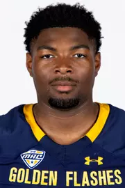 Headshot of a Kent State football player wearing a navy blue jersey with 'Golden Flashes' text in gold letters