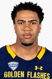 Headshot of a Kent State football player wearing a navy blue jersey with 'Golden Flashes' text in gold letters