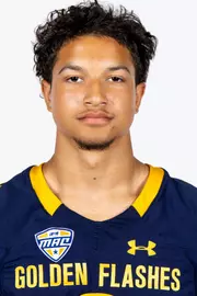 Headshot of a Kent State football player wearing a navy blue jersey with 'Golden Flashes' text in gold letters