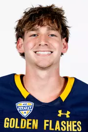 Headshot of a Kent State football player wearing a navy blue jersey with 'Golden Flashes' text in gold letters