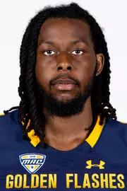 Headshot of a Kent State football player wearing a navy blue jersey with 'Golden Flashes' text in gold letters