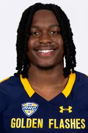 Headshot of Mason King wearing a navy blue and gold Golden Flashes jersey