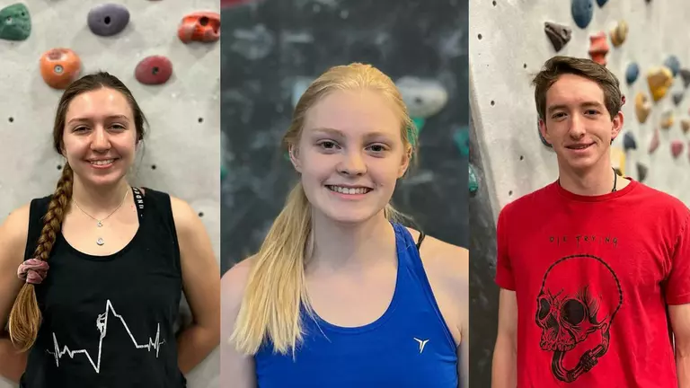 Three climbers ready to rock and roll at USA Climbing Collegiate Nationals in Pa.