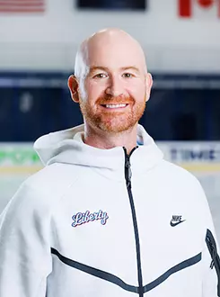 Ben Hughes from the Men’s D1 Hockey had his headshot taken in the Lahaye Ice Center on August 27, 2025. (Photo by Simon Barbre)