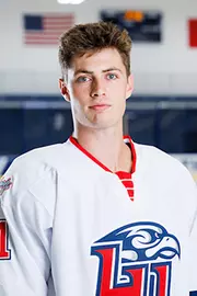 Luke Munroe from the Men’s D1 Hockey had his headshot taken in the Lahaye Ice Center on August 27, 2025. (Photo by Simon Barbre)