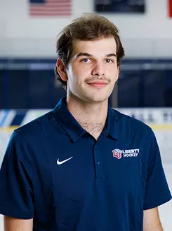 Nolan Borek from the Men’s D1 Hockey had his headshot taken in the Lahaye Ice Center on August 27, 2025. (Photo by Simon Barbre)