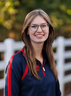 Abby Griffith with the Liberty Equestrian Team is photographed for Club Sports Headshots at the Liberty Mountain Equestrian Center on August 28th, 2025. (Photo by Grace Greer)