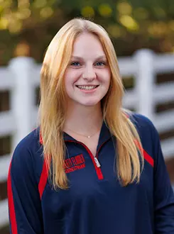 Jessica Berger with the Liberty Equestrian Team is photographed for Club Sports Headshots at the Liberty Mountain Equestrian Center on August 28th, 2025. (Photo by Grace Greer)
