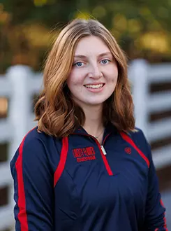 Juliana Klapper with the Liberty Equestrian Team is photographed for Club Sports Headshots at the Liberty Mountain Equestrian Center on August 28th, 2025. (Photo by Grace Greer)