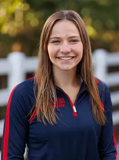 Katie Staib with the Liberty Equestrian Team is photographed for Club Sports Headshots at the Liberty Mountain Equestrian Center on August 28th, 2025. (Photo by Grace Greer)