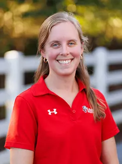 Assistant Coach Kimi Counts with the Liberty Equestrian Team is photographed for Club Sports Headshots at the Liberty Mountain Equestrian Center on August 28th, 2025. (Photo by Grace Greer)