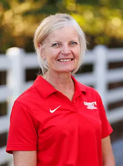 Head Coach Suzanne Flaig with the Liberty Equestrian Team is photographed for Club Sports Headshots at the Liberty Mountain Equestrian Center on August 28th, 2025. (Photo by Grace Greer)
