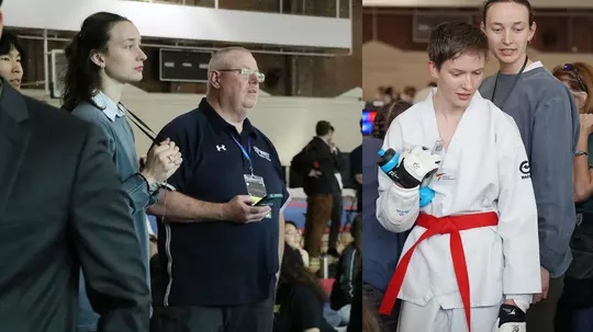Julia Eesley coaches alongside Tom Childress
