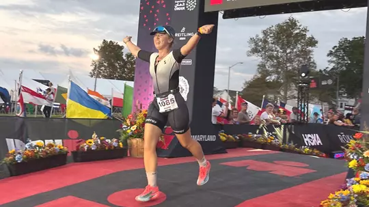 Naomi Dieken crosses IRONMAN Maryland finish line