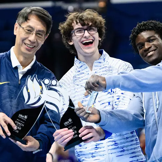 From left: Yuan Xiao, Stephen Nedoroscik and Fred Richard (USA Gymnastics)
