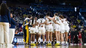 Women's basketball team huddle
