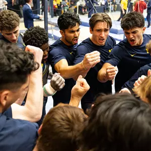 Men's gymnastics team huddle
