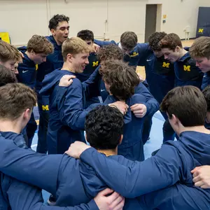 Men's gymnastics team huddle