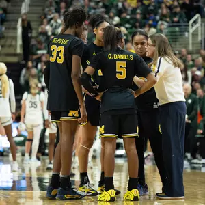 Women's basketball team huddle at Michigan State