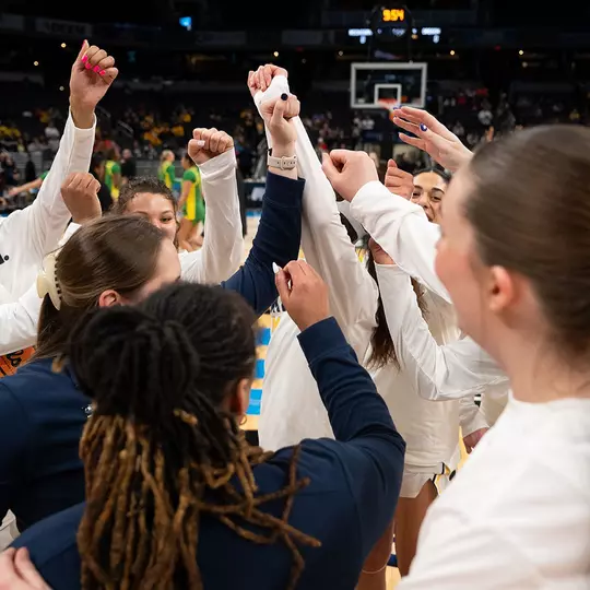 Women's basketball team huddle