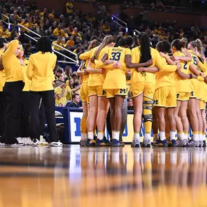 Women's basketball team huddle on court