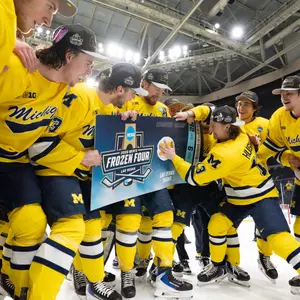 Ice hockey final four berth celebration on the ice